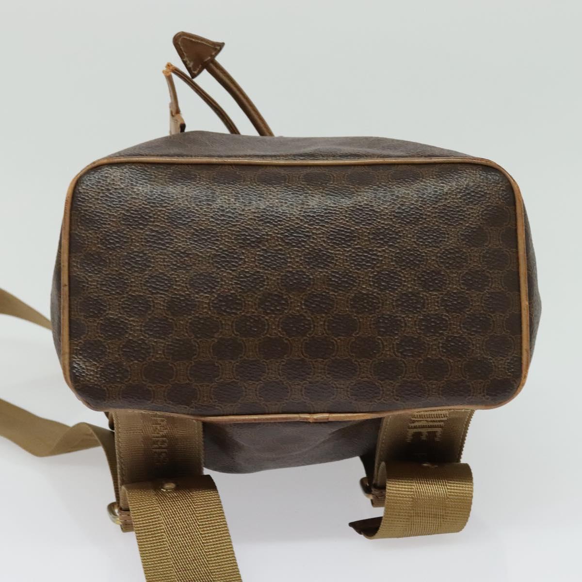 CELINE Macadam Canvas Backpack PVC Leather Brown Gold Auth hk2918