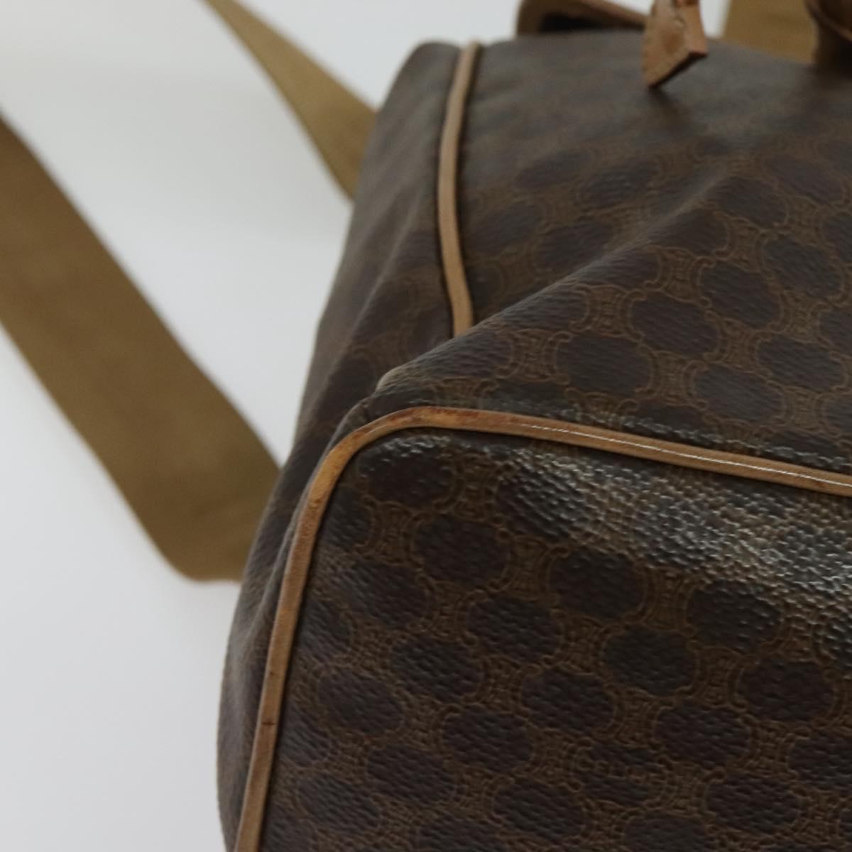 CELINE Macadam Canvas Backpack PVC Leather Brown Gold Auth hk2918