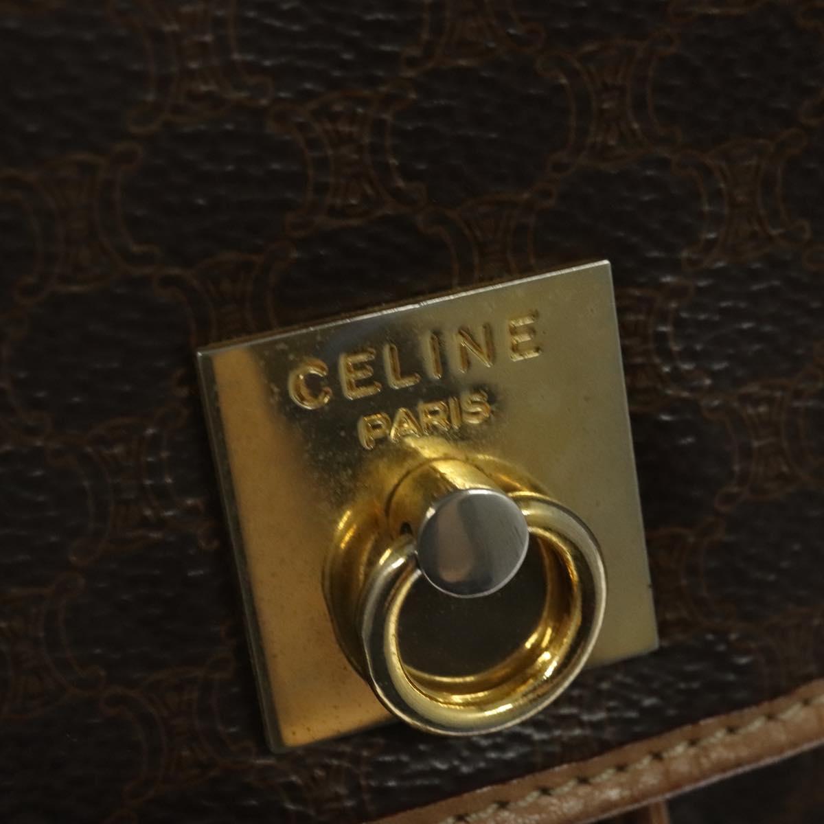 CELINE Macadam Canvas Backpack PVC Leather Brown Gold Auth hk2918