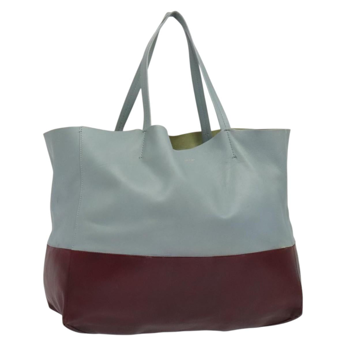 CELINE Horizontal Cabas Tote Bag Leather Gray Gold Auth hk2922