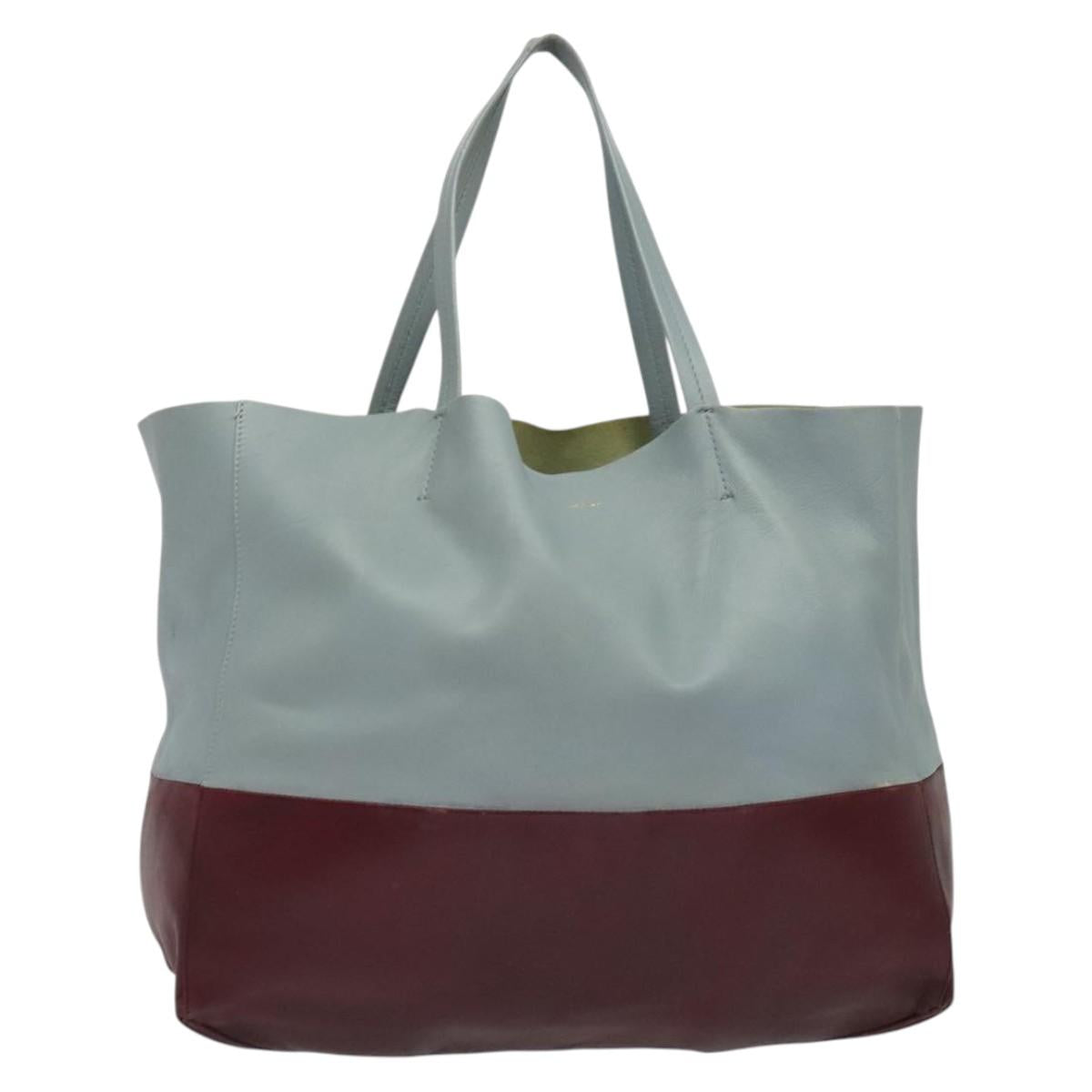 CELINE Horizontal Cabas Tote Bag Leather Gray Gold Auth hk2922
