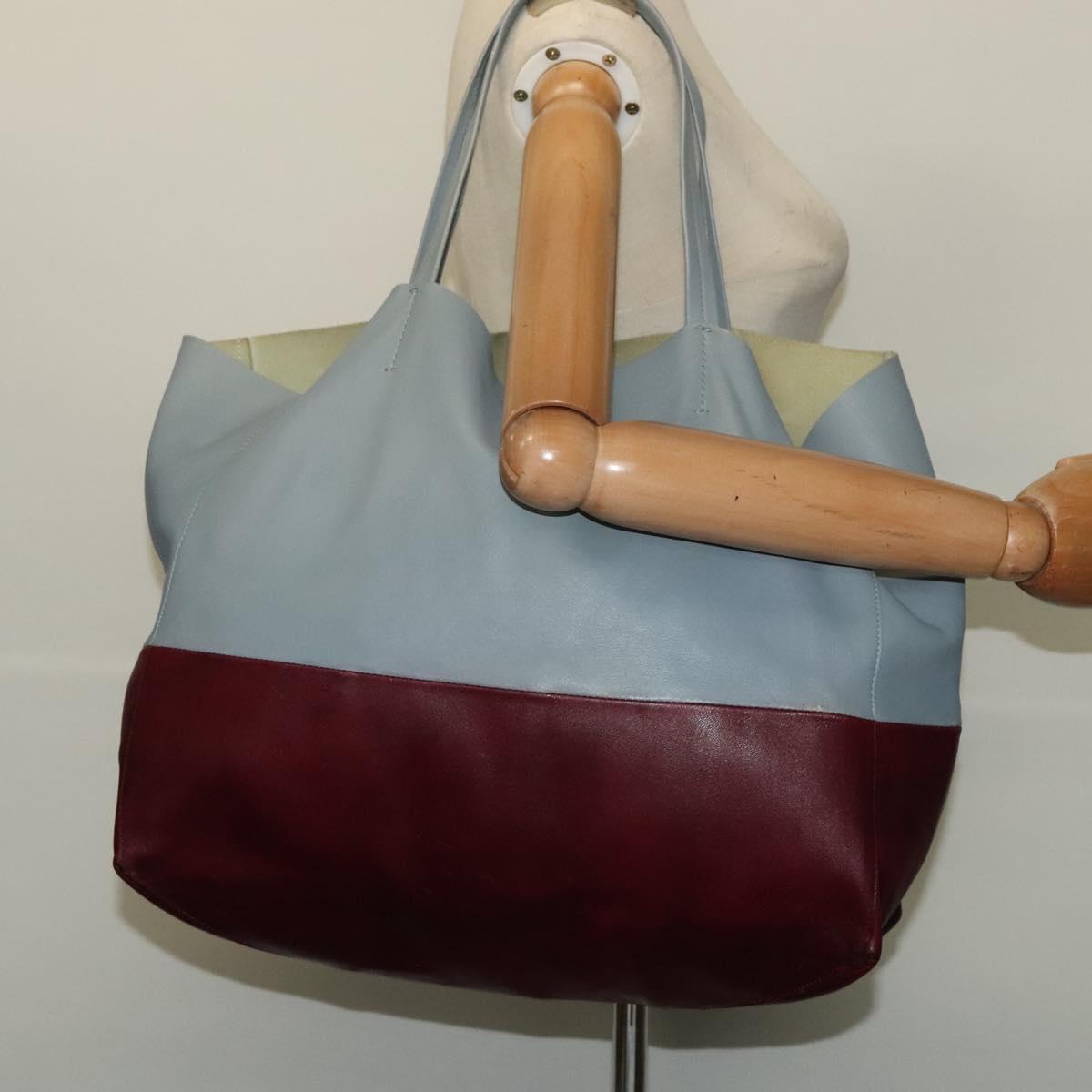 CELINE Horizontal Cabas Tote Bag Leather Gray Gold Auth hk2922