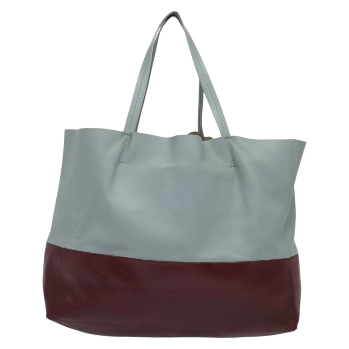 CELINE Horizontal Cabas Tote Bag Leather Gray Gold Auth hk2922