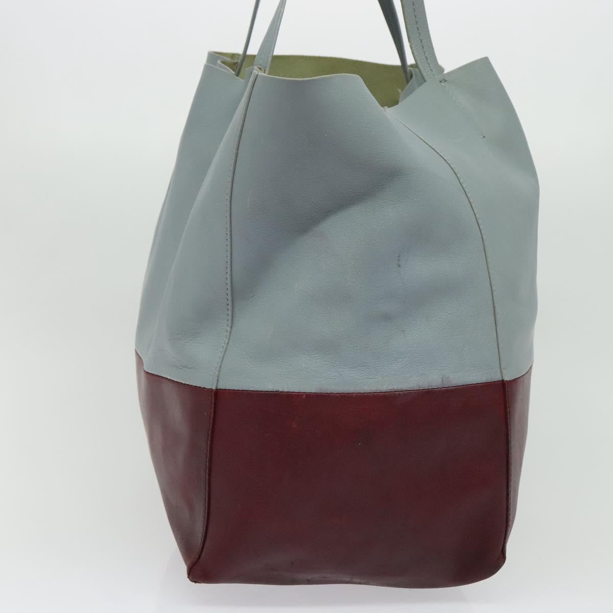 CELINE Horizontal Cabas Tote Bag Leather Gray Gold Auth hk2922