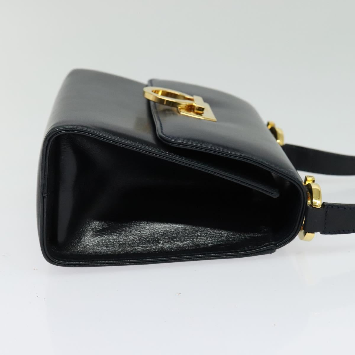 Salvatore Ferragamo Gancini Shoulder Bag Leather Black Gold Auth hk2923