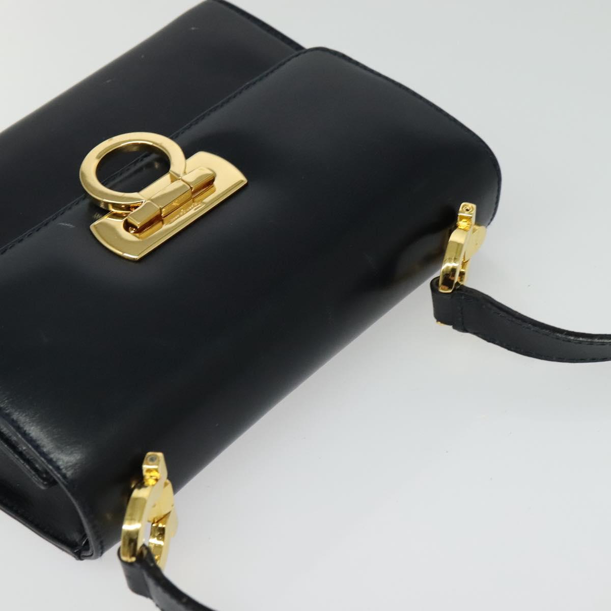 Salvatore Ferragamo Gancini Shoulder Bag Leather Black Gold Auth hk2923