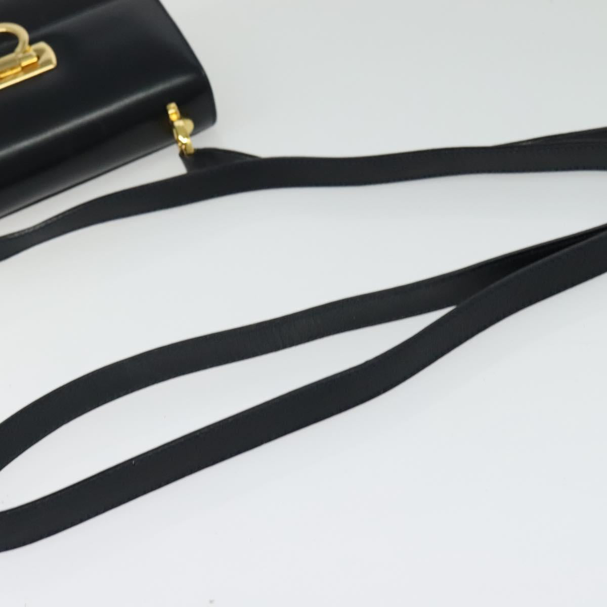 Salvatore Ferragamo Gancini Shoulder Bag Leather Black Gold Auth hk2923