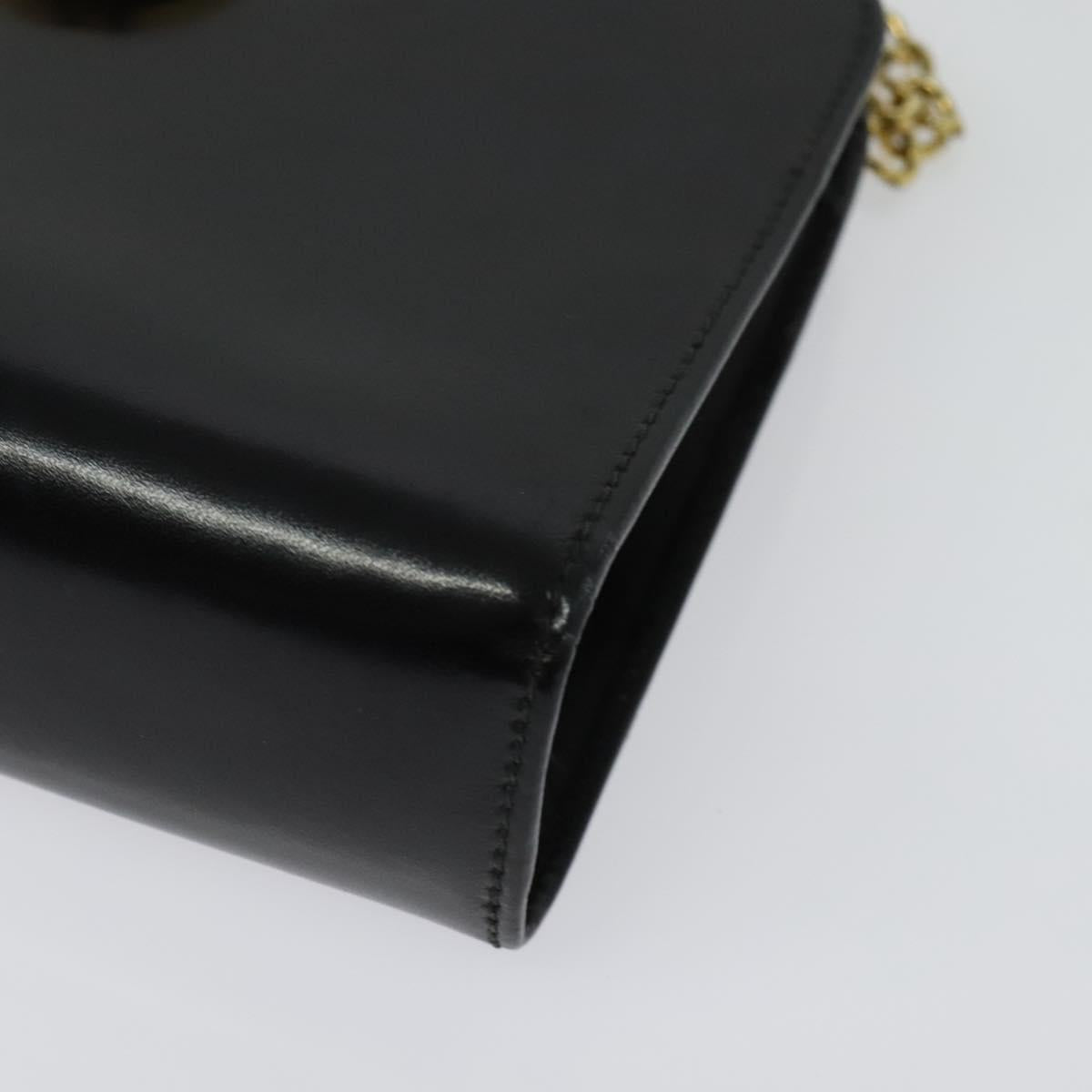 Salvatore Ferragamo Gancini Chain Shoulder Bag Leather Black Gold Auth hk2925