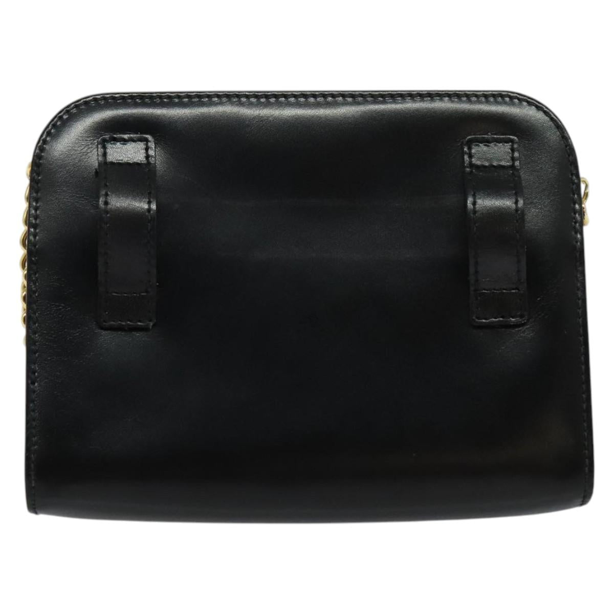 Salvatore Ferragamo Gancini Chain Shoulder Bag Leather Black Gold Auth hk2925