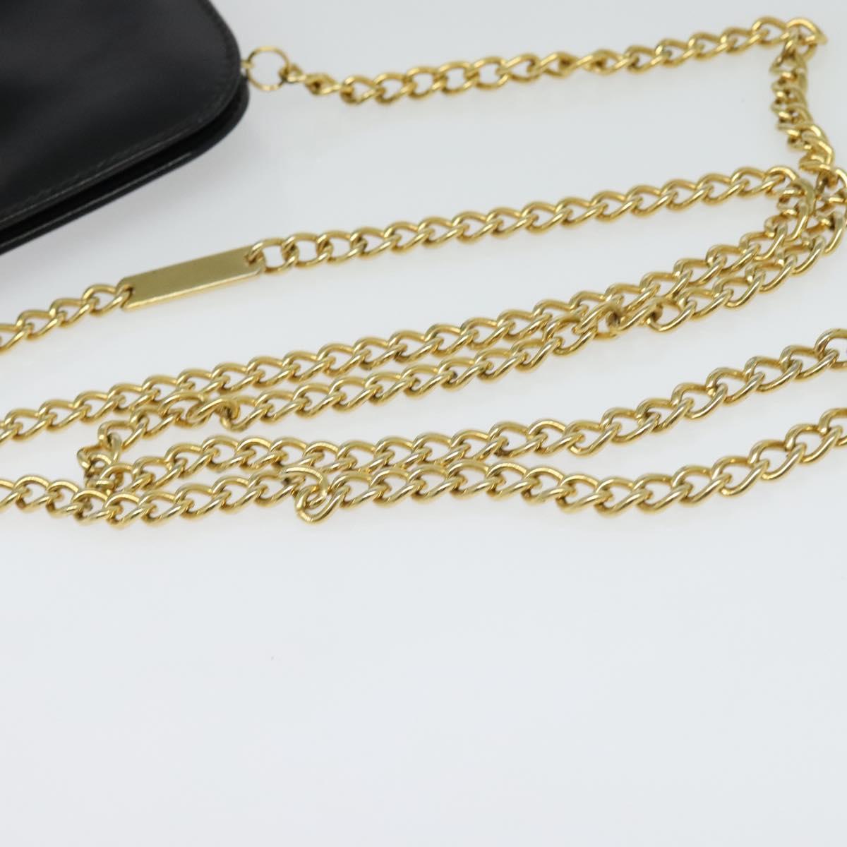 Salvatore Ferragamo Gancini Chain Shoulder Bag Leather Black Gold Auth hk2925