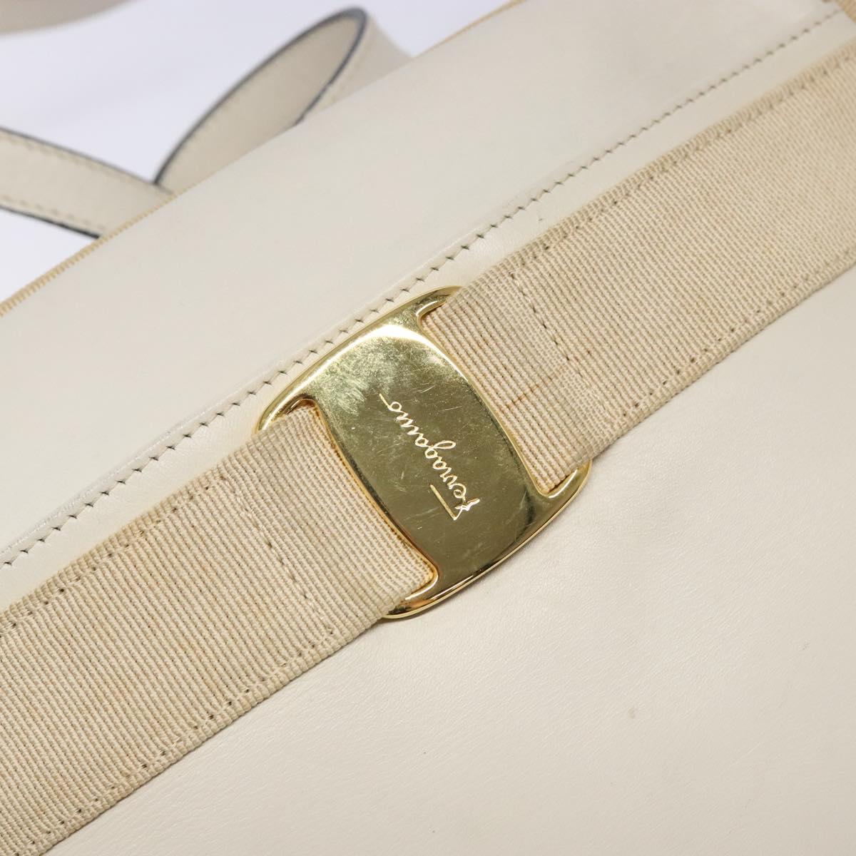 Salvatore Ferragamo Vala Shoulder Bag Leather Beige Gold Auth hk2927
