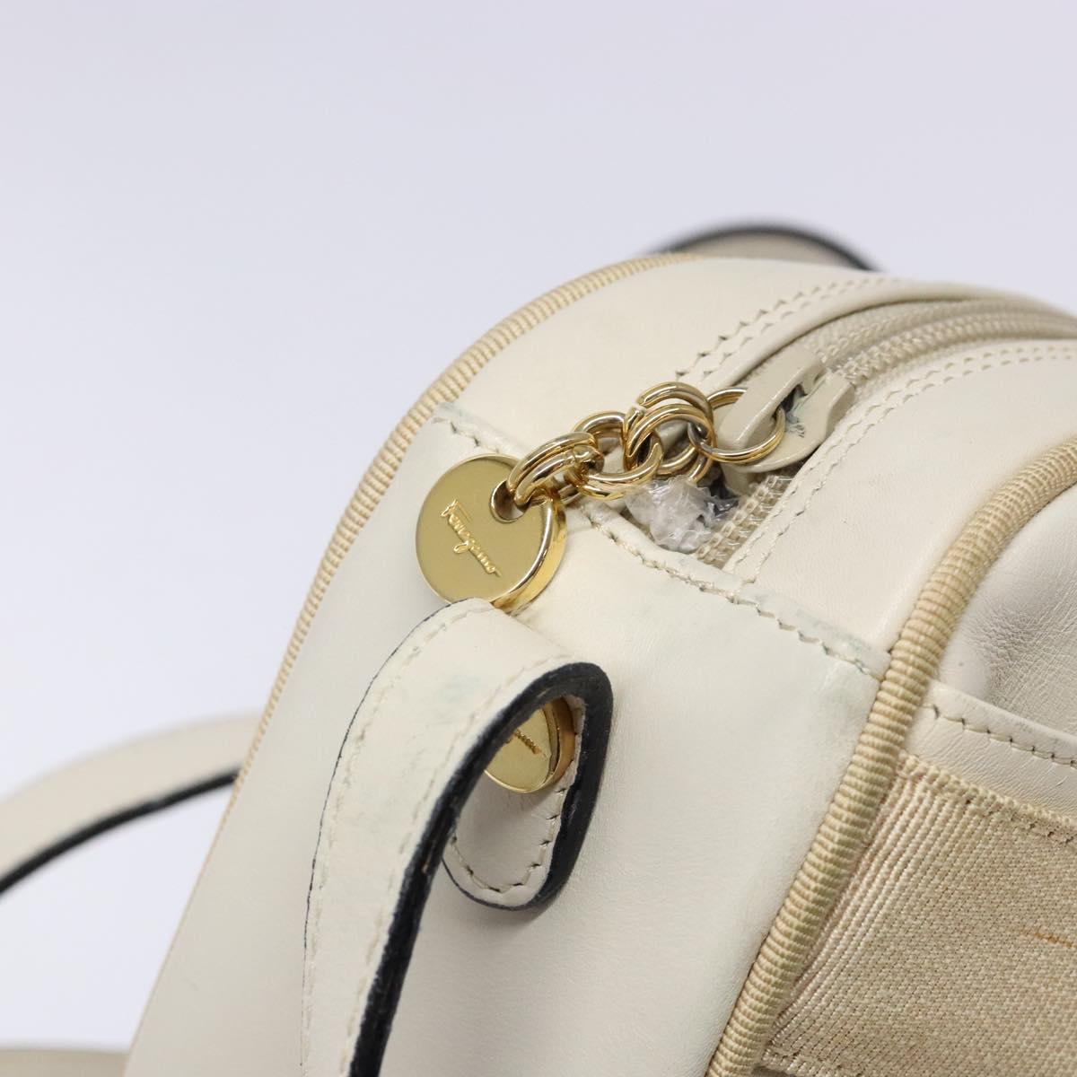 Salvatore Ferragamo Vala Shoulder Bag Leather Beige Gold Auth hk2927