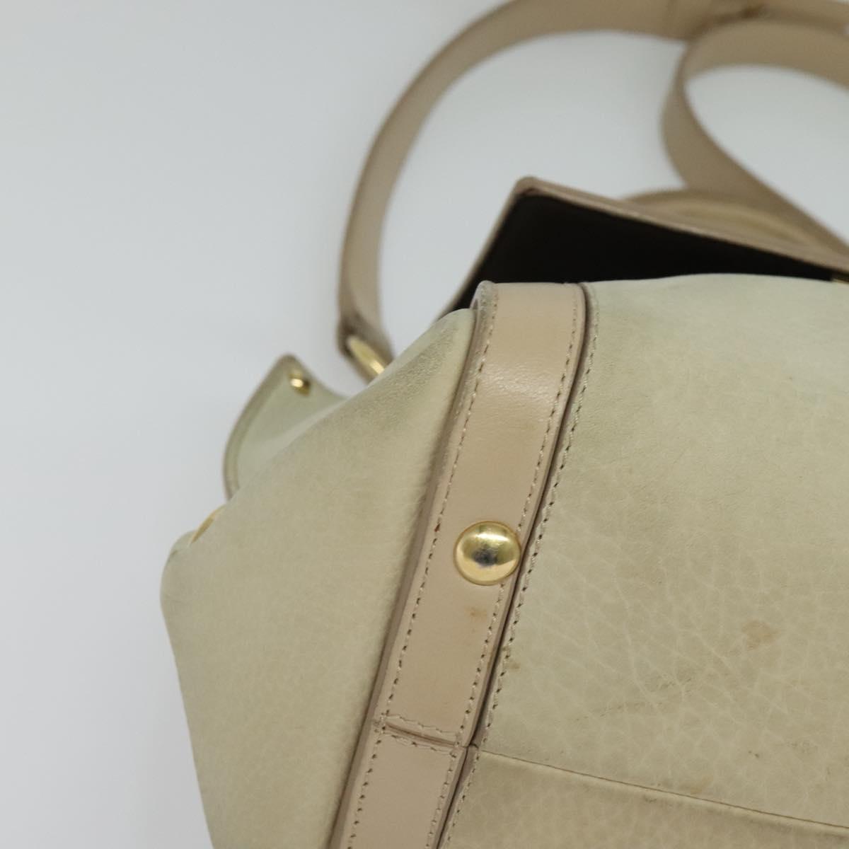 Salvatore Ferragamo Gancini Hand Bag Leather 2way Beige Gold Auth hk2928