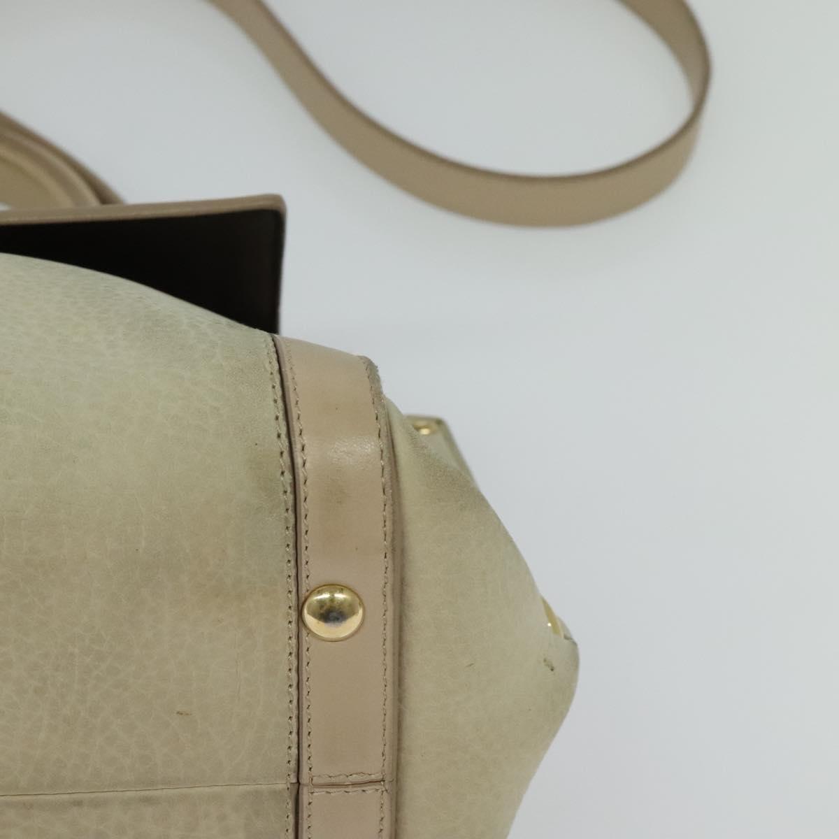 Salvatore Ferragamo Gancini Hand Bag Leather 2way Beige Gold Auth hk2928