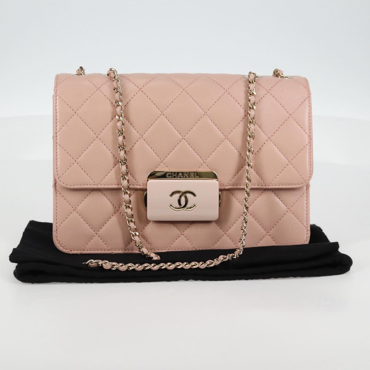 CHANEL Matelasse Beauty Rock Chain Bag Leather Pink Gold CC Auth hk2930M