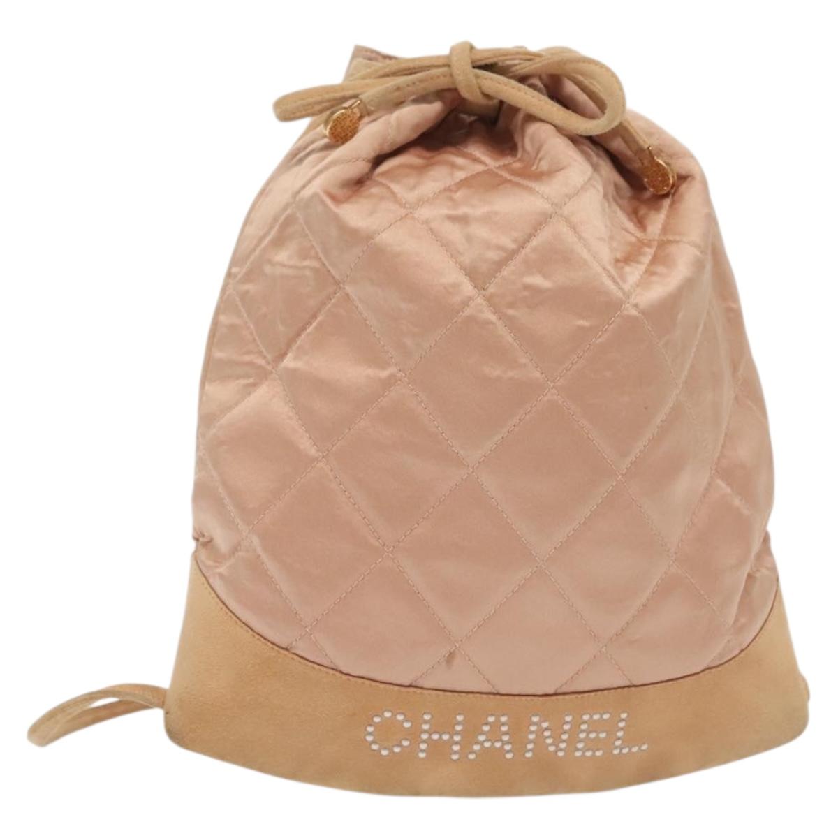 CHANEL Matelasse Backpack Satin Pink Gold CC Auth hk2932
