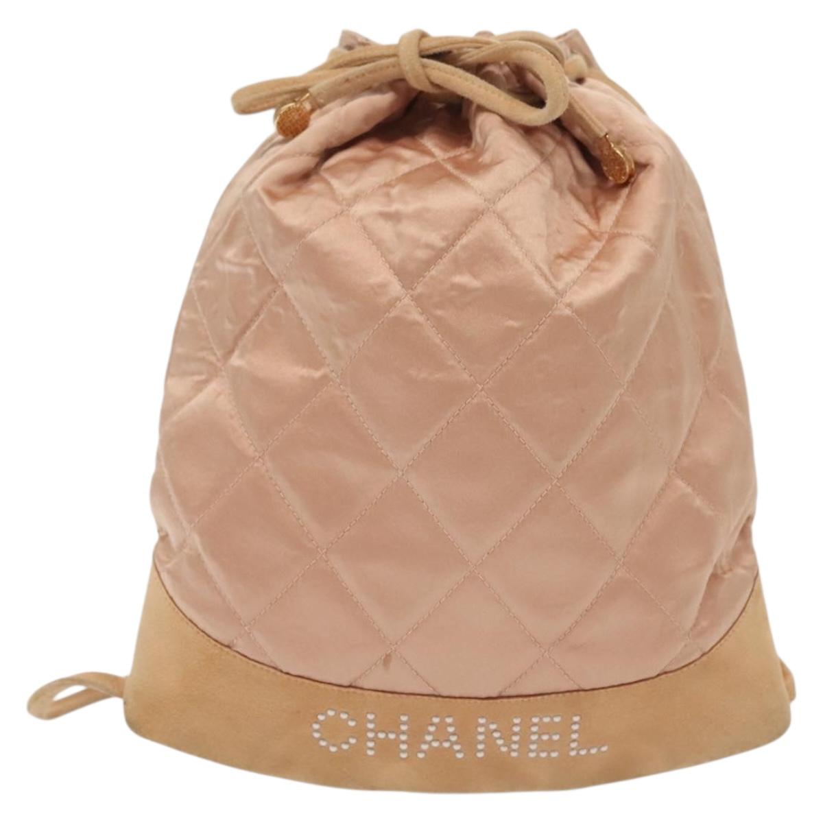 CHANEL Matelasse Backpack Satin Pink Gold CC Auth hk2932