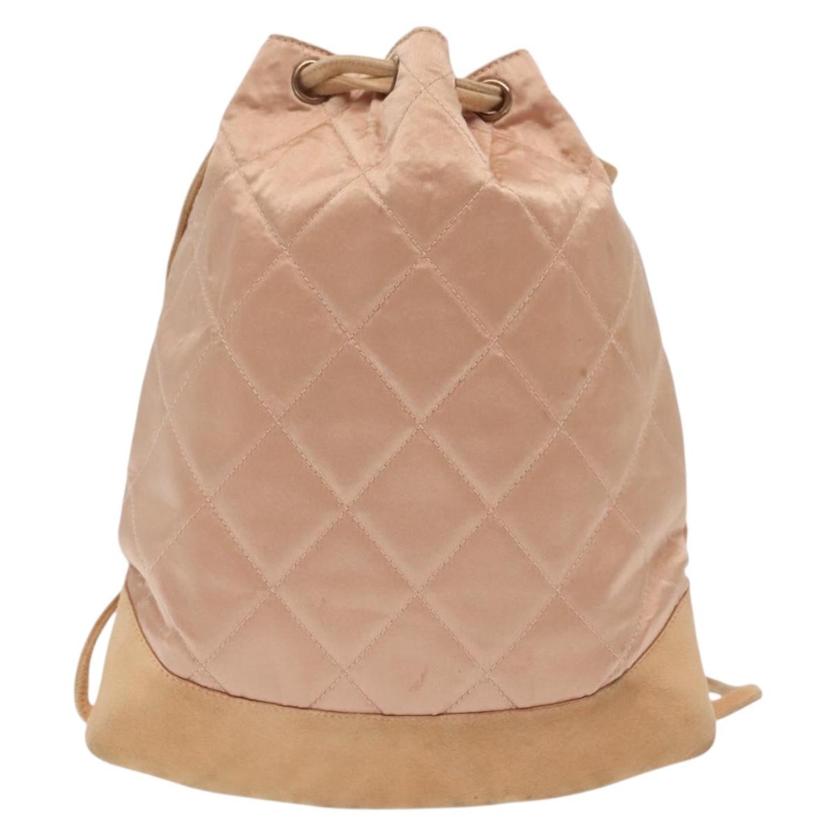 CHANEL Matelasse Backpack Satin Pink Gold CC Auth hk2932