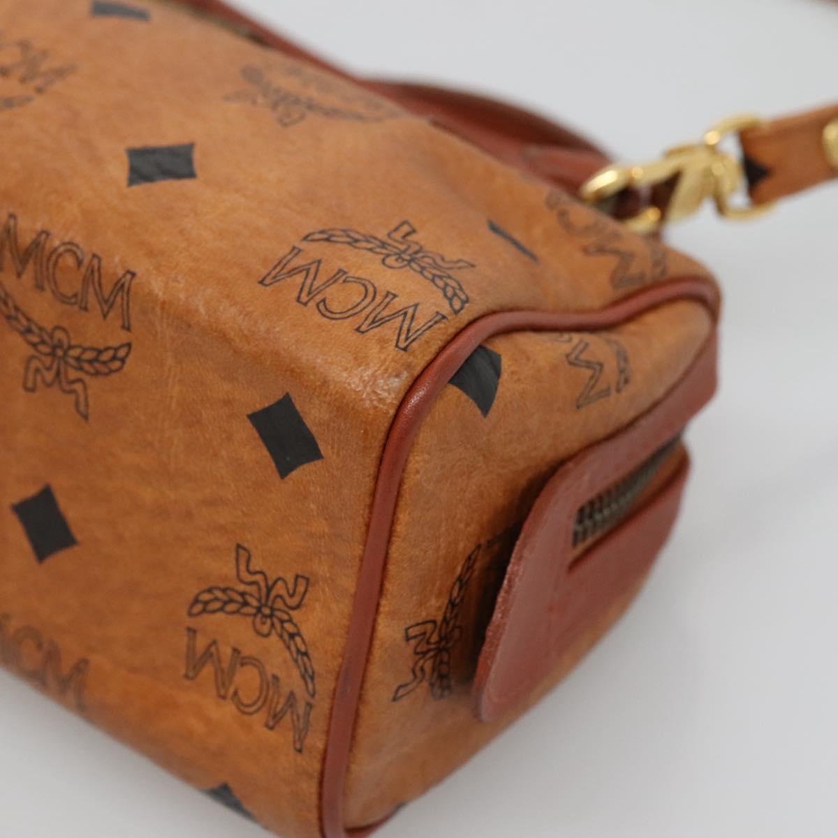 MCM Logogram Vicetos Hand Bag PVC Leather 2way Brown Gold Auth hk2943