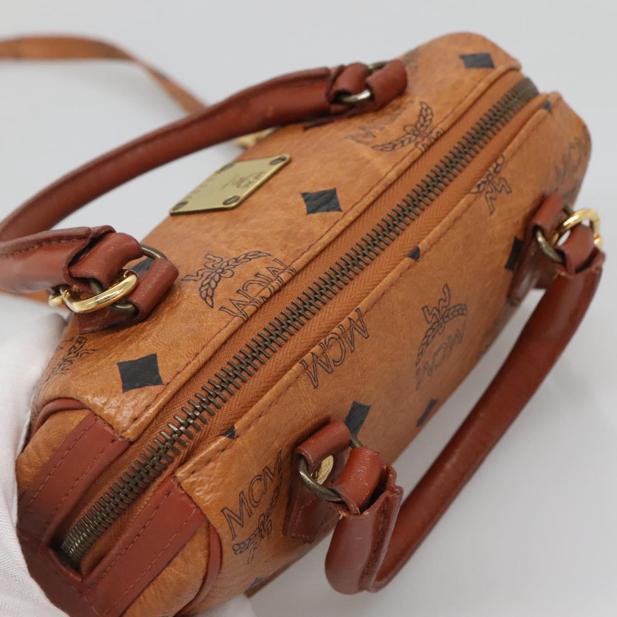 MCM Logogram Vicetos Hand Bag PVC Leather 2way Brown Gold Auth hk2943