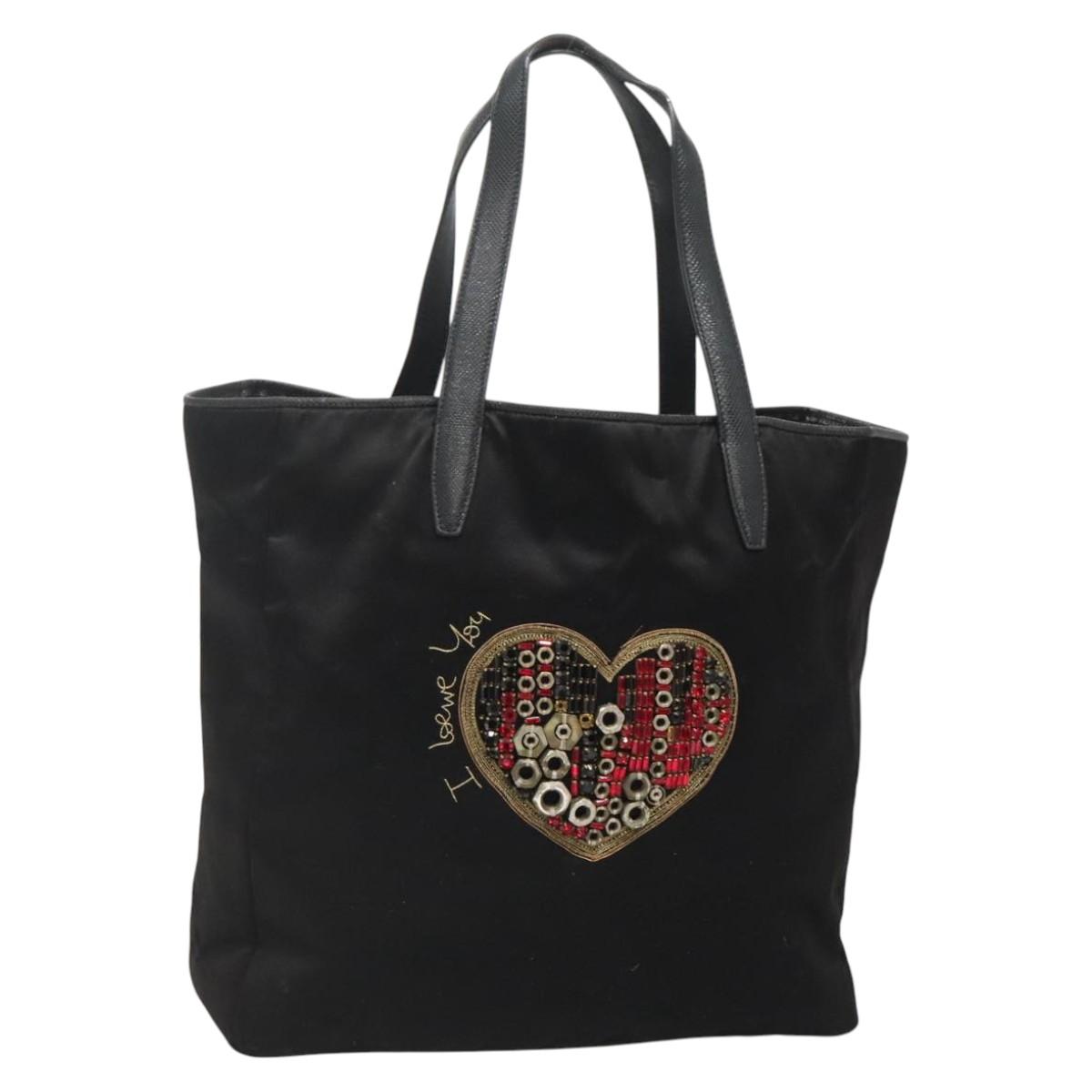 LOEWE Tote Bag Satin Black Gold Auth hk2946