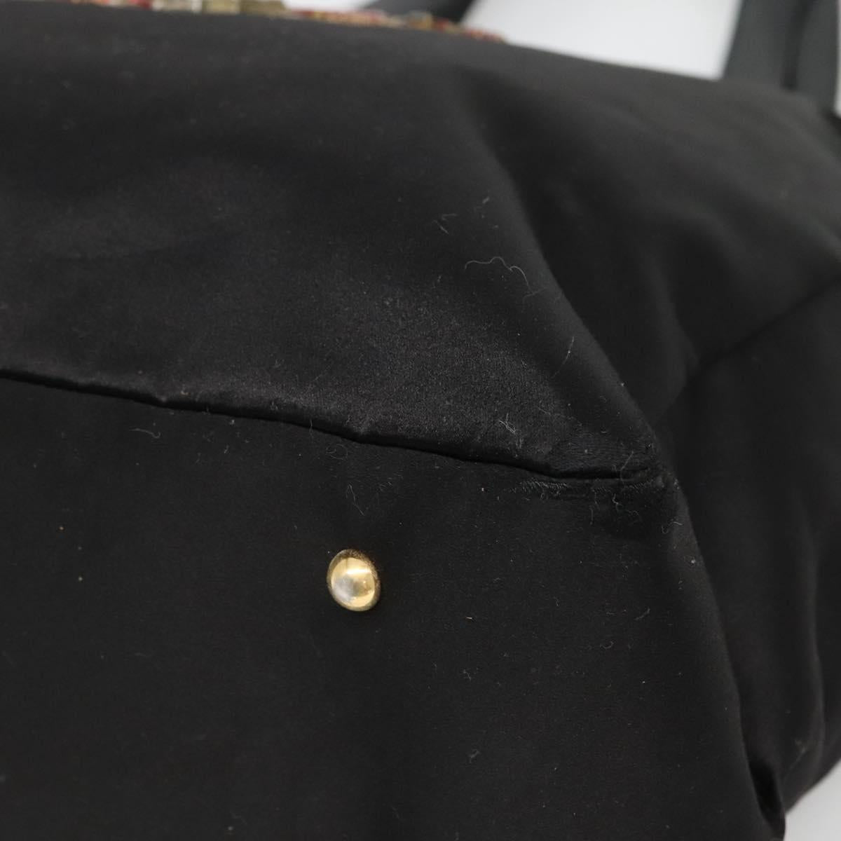 LOEWE Tote Bag Satin Black Gold Auth hk2946