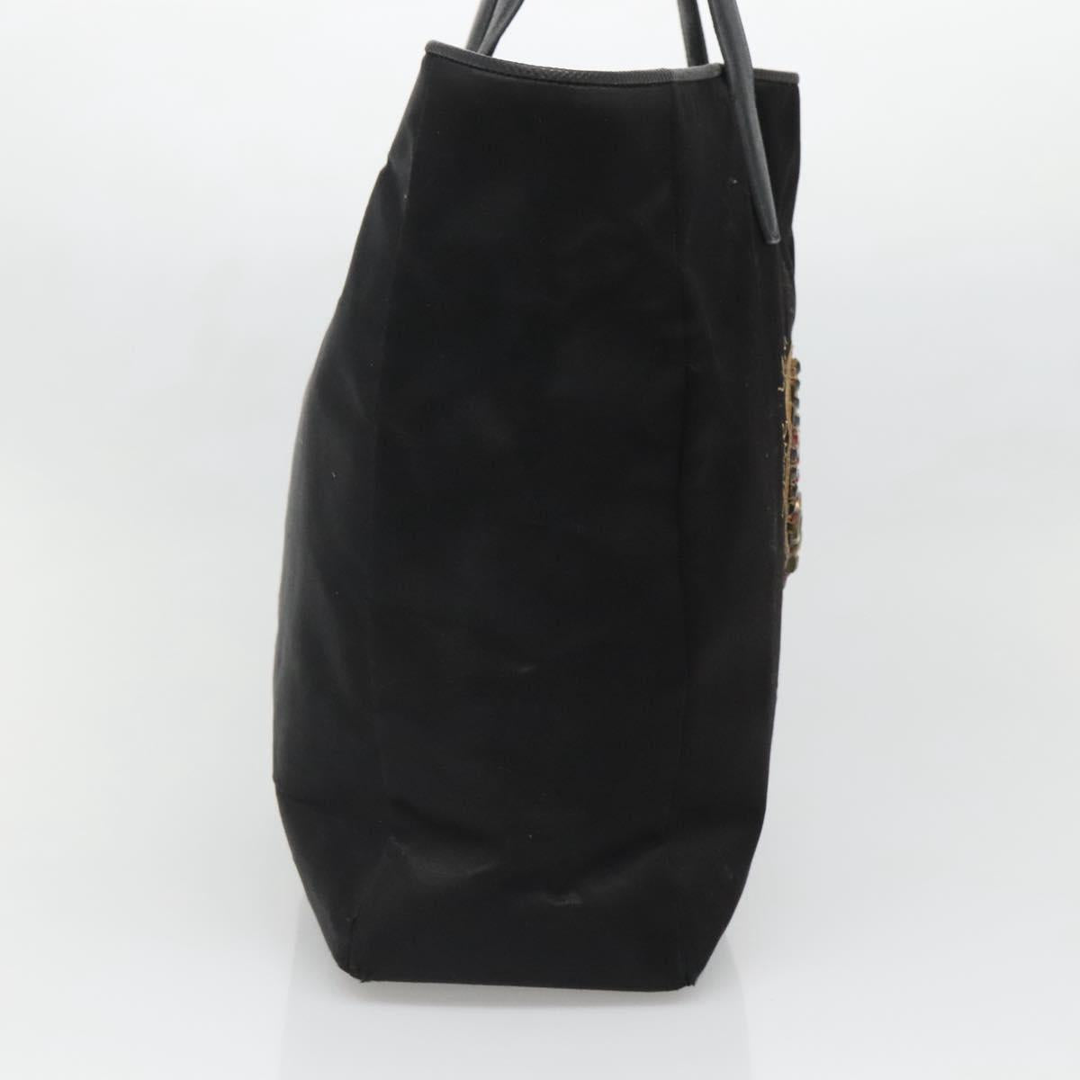 LOEWE Tote Bag Satin Black Gold Auth hk2946