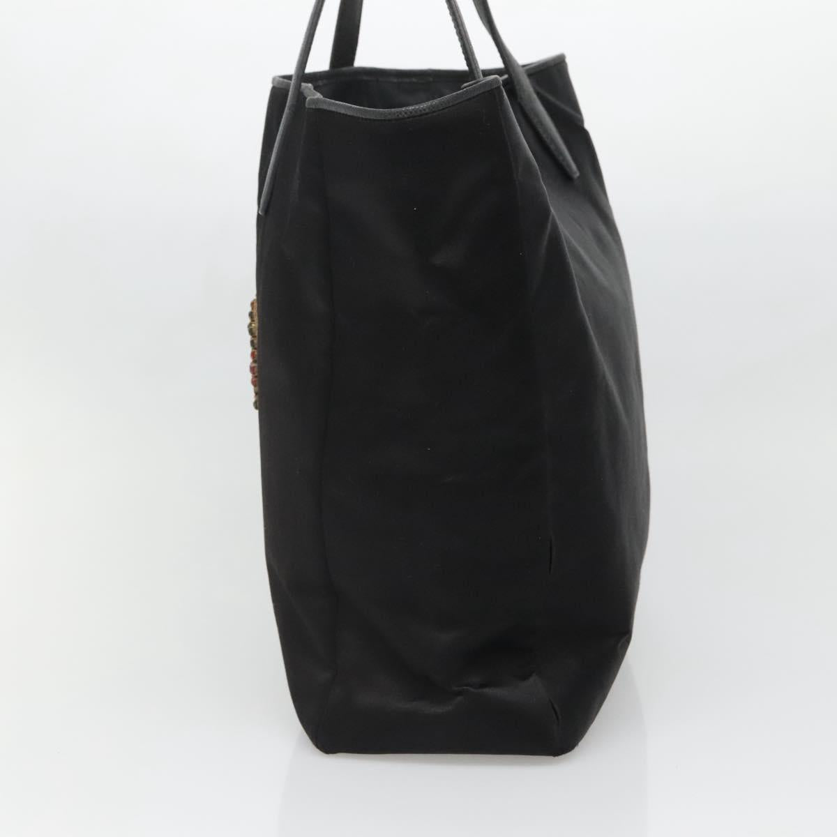 LOEWE Tote Bag Satin Black Gold Auth hk2946