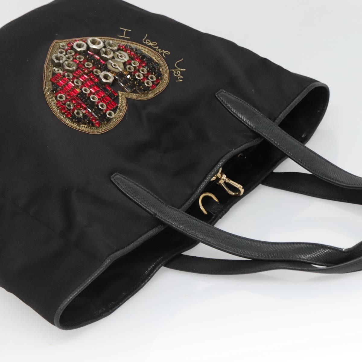 LOEWE Tote Bag Satin Black Gold Auth hk2946