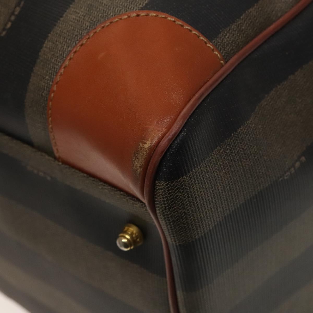 FENDI Pecan Canvas Boston Bag PVC Black Brown Auth hk2948