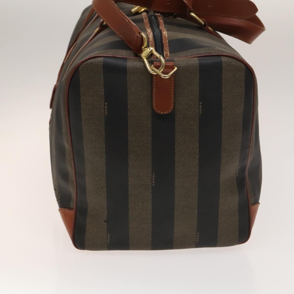 FENDI Pecan Canvas Boston Bag PVC Black Brown Auth hk2948