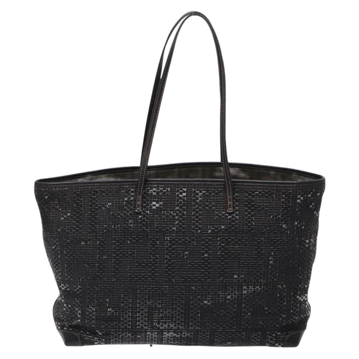 FENDI Zucca Canvas Tote Bag Black Champagne Gold Auth hk2949
