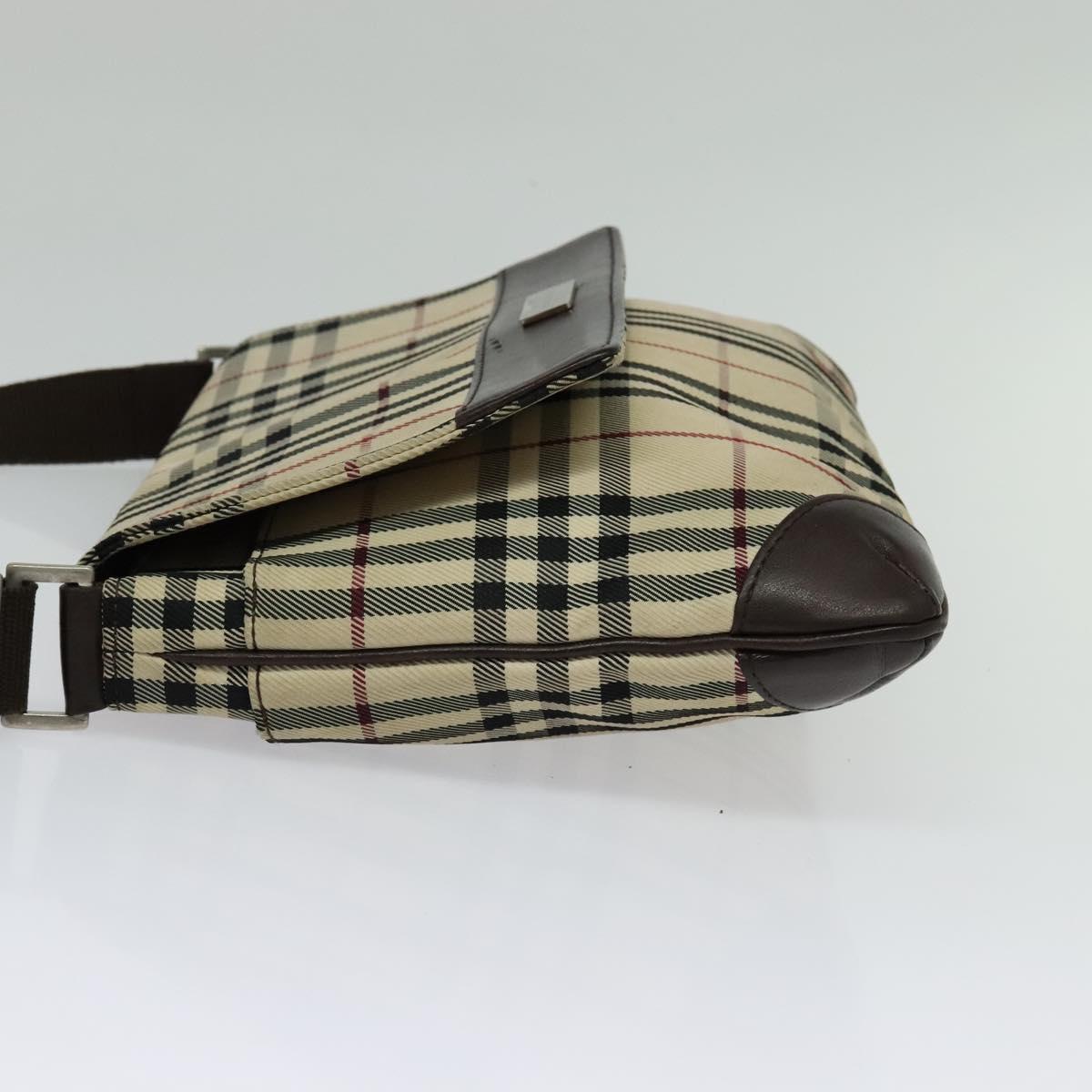 BURBERRY Nova Check Shoulder Bag Nylon Beige Silver Auth hk2950