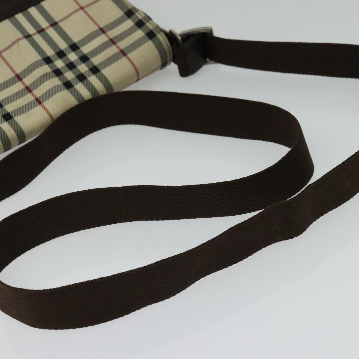 BURBERRY Nova Check Shoulder Bag Nylon Beige Silver Auth hk2950