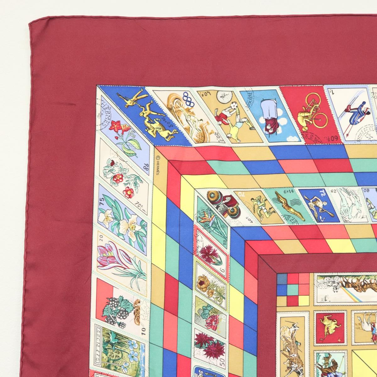 HERMES Carre 90 Scarf ""CORRESPONDANCE"" Silk Bordeaux Auth hk2956