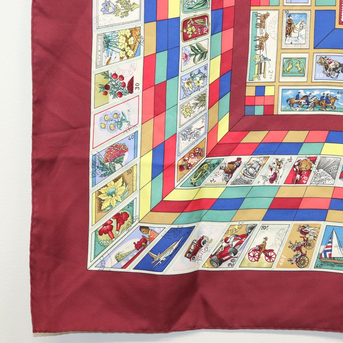 HERMES Carre 90 Scarf ""CORRESPONDANCE"" Silk Bordeaux Auth hk2956