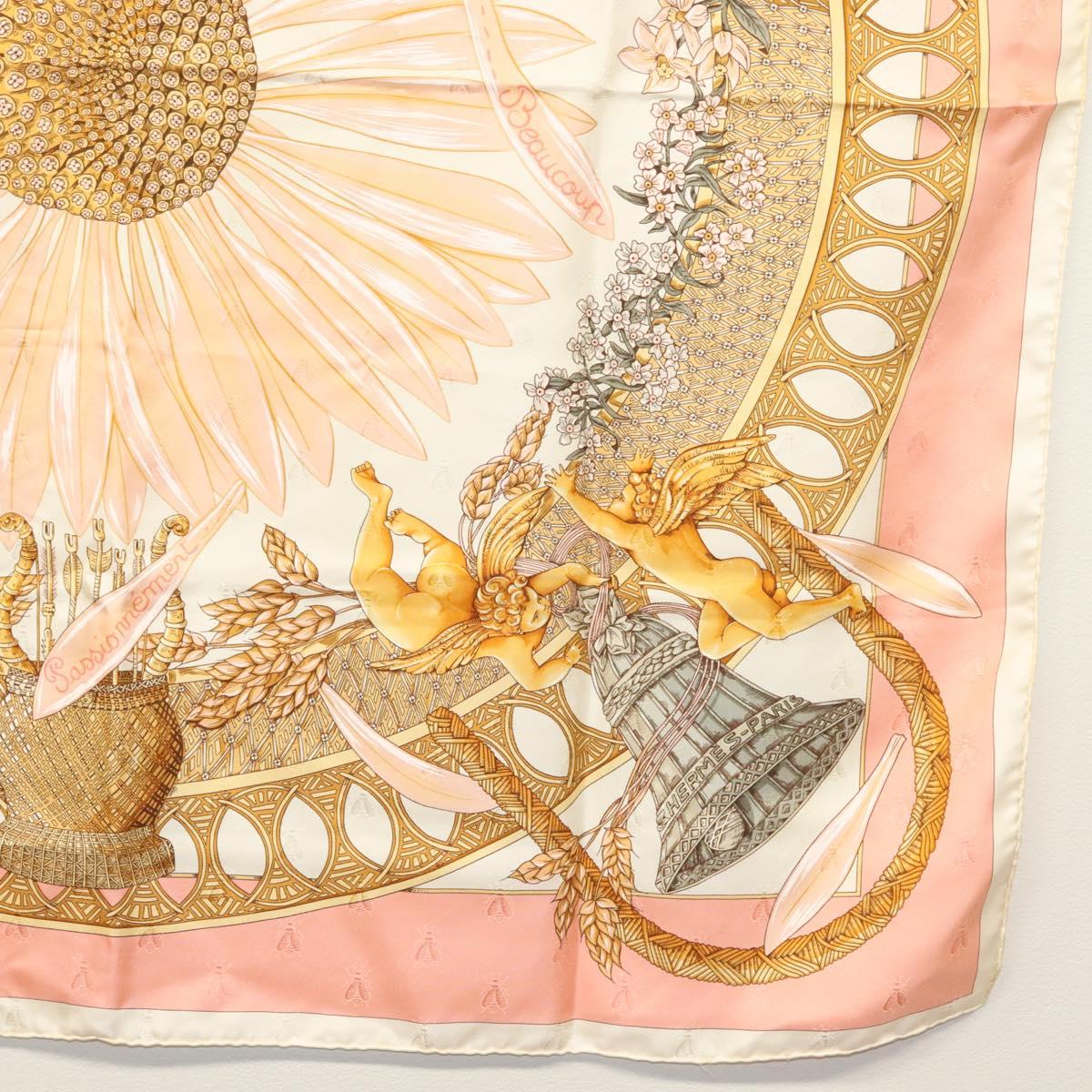 HERMES Carre 90 Scarf ""AMOURS"" Silk Pink Auth hk2958