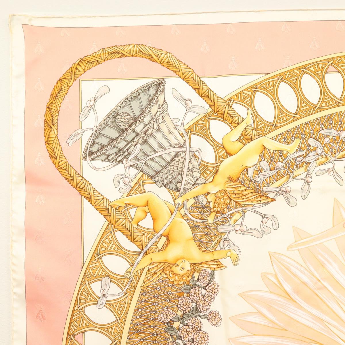HERMES Carre 90 Scarf ""AMOURS"" Silk Pink Auth hk2958