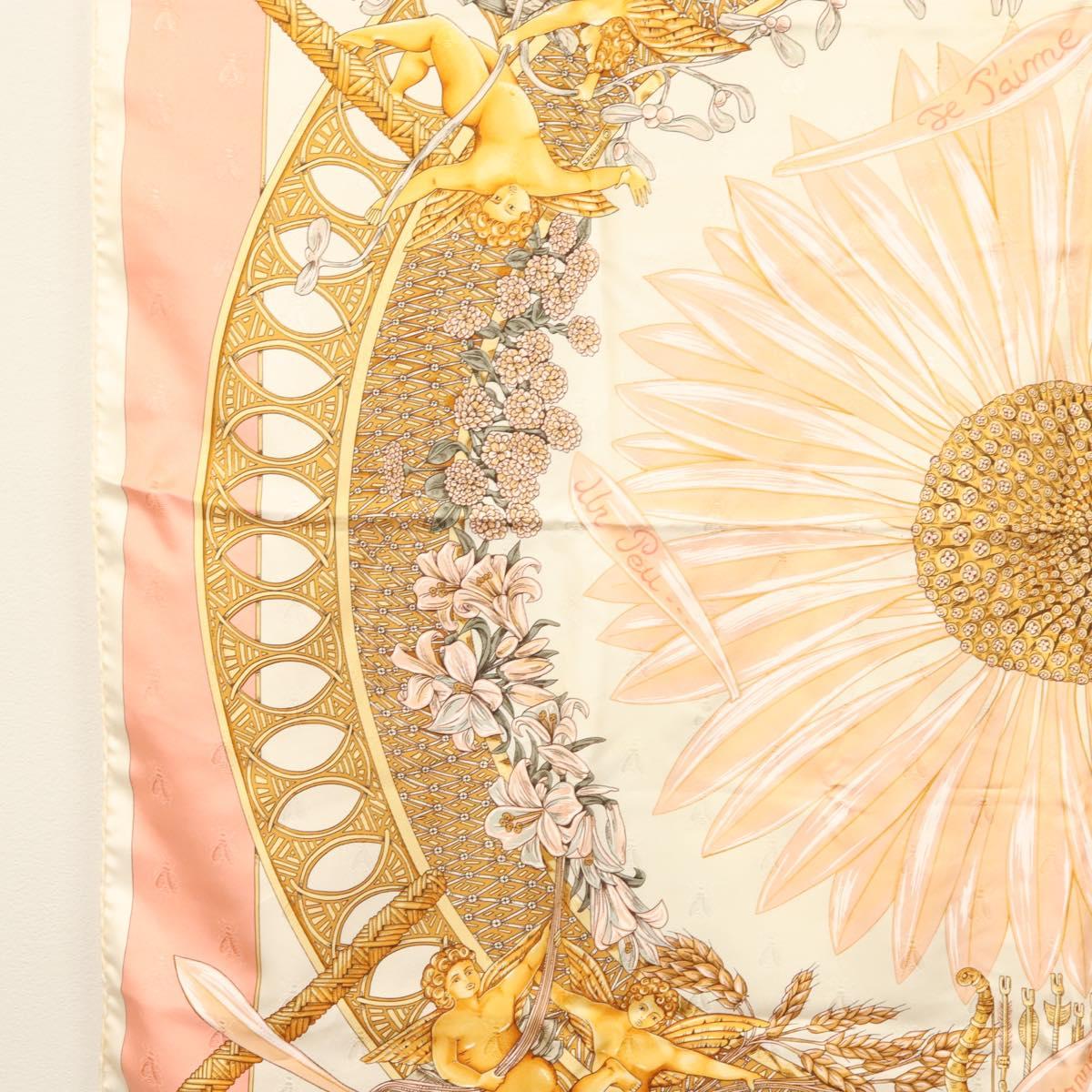 HERMES Carre 90 Scarf ""AMOURS"" Silk Pink Auth hk2958