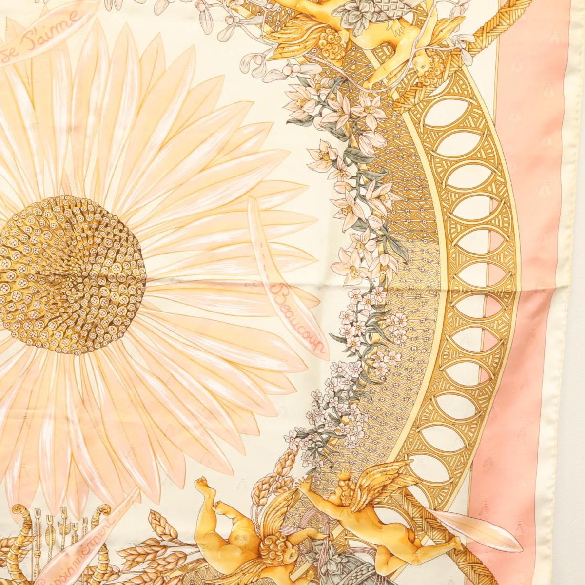 HERMES Carre 90 Scarf ""AMOURS"" Silk Pink Auth hk2958