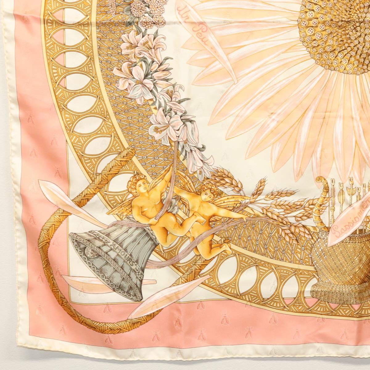 HERMES Carre 90 Scarf ""AMOURS"" Silk Pink Auth hk2958