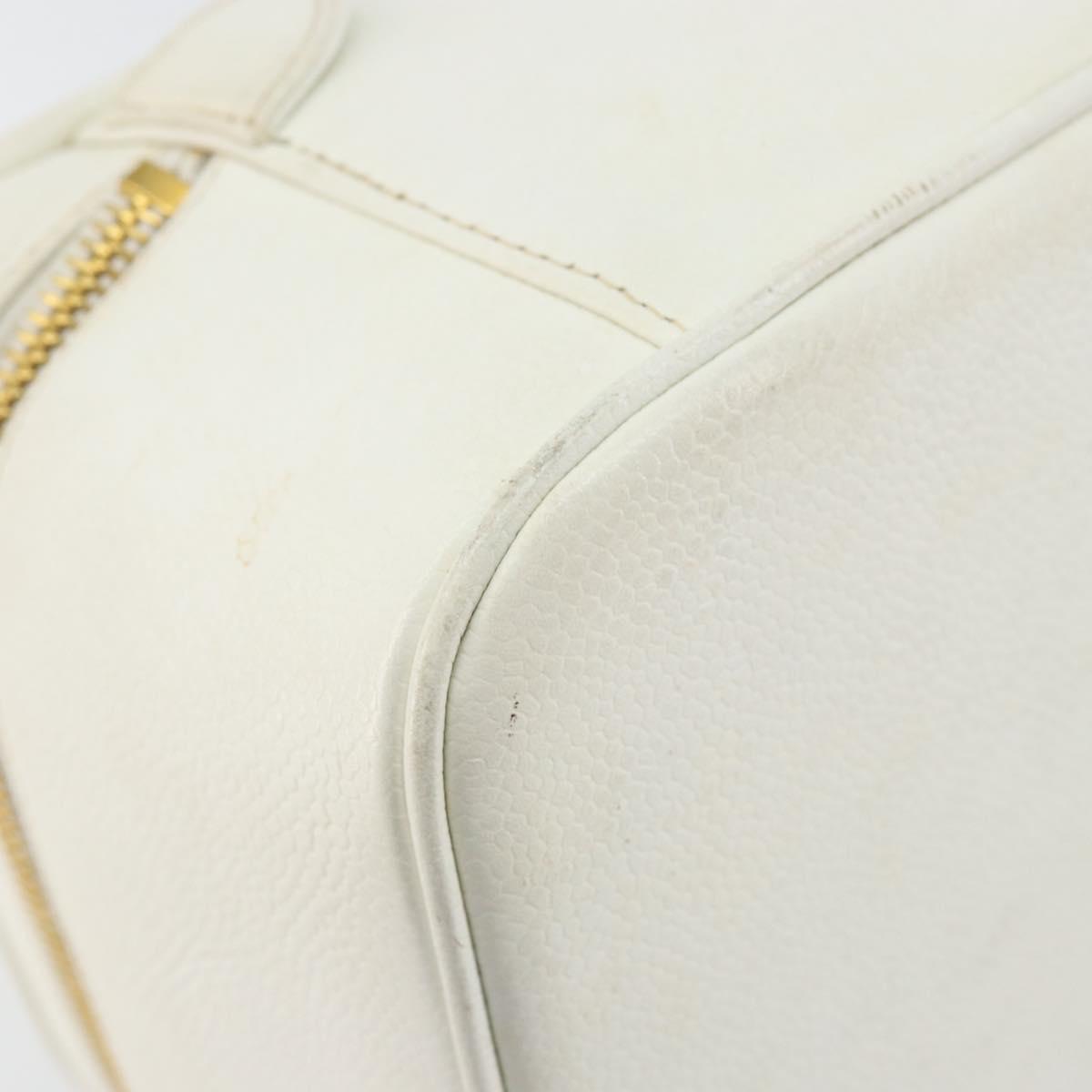 CHANEL COCO Mark vanity Pouch Caviar Skin White Gold CC Auth hk2965