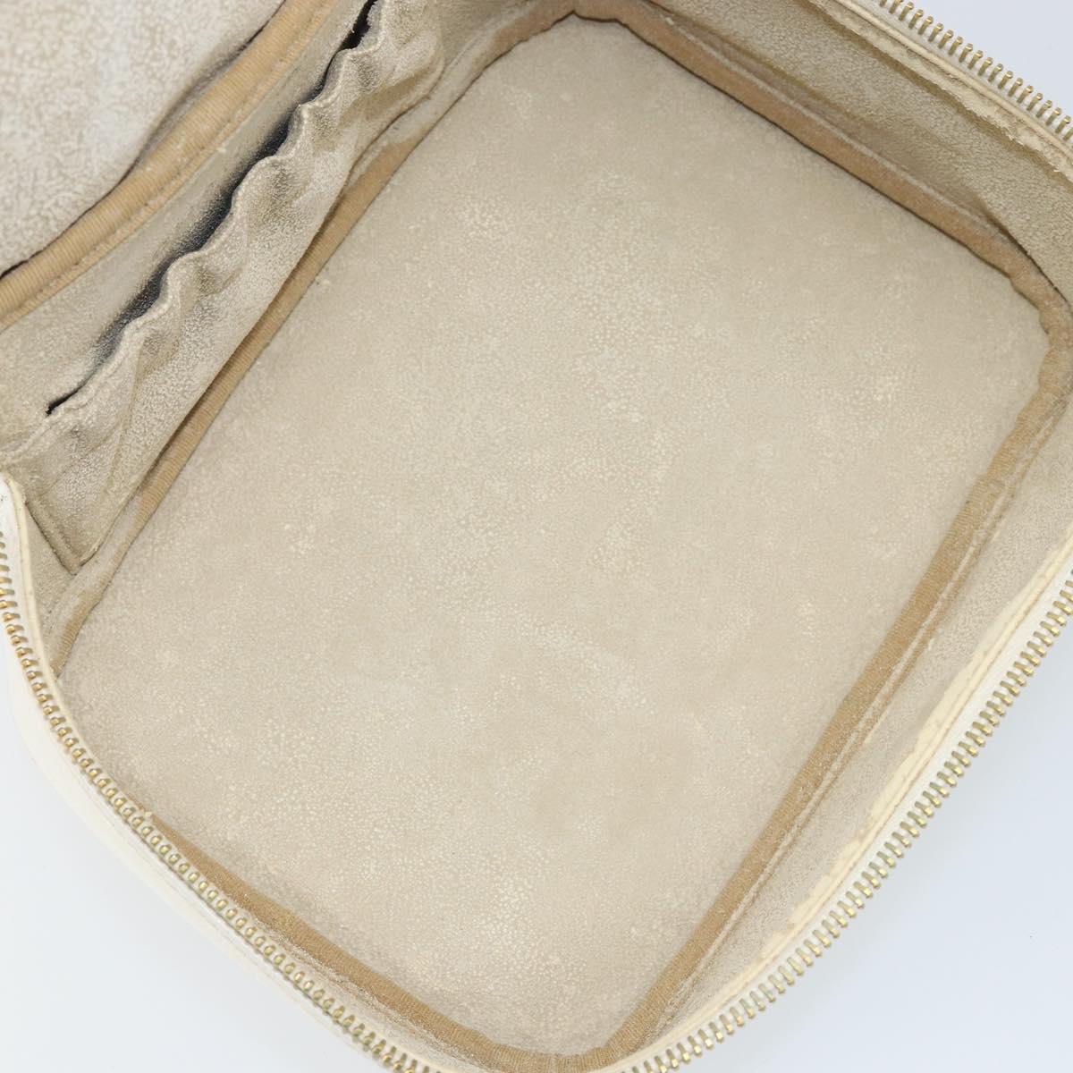 CHANEL COCO Mark vanity Pouch Caviar Skin White Gold CC Auth hk2965