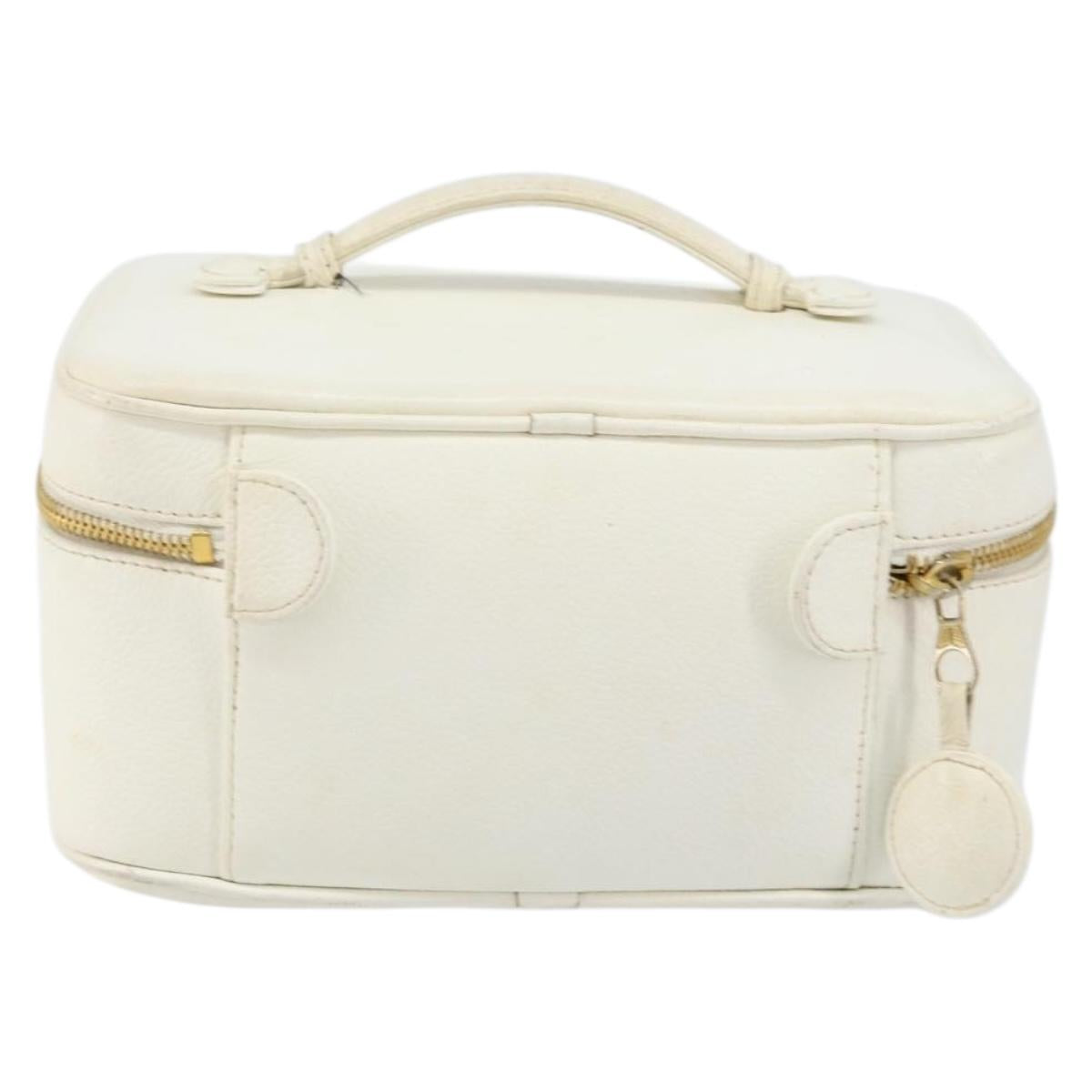 CHANEL COCO Mark vanity Pouch Caviar Skin White Gold CC Auth hk2965