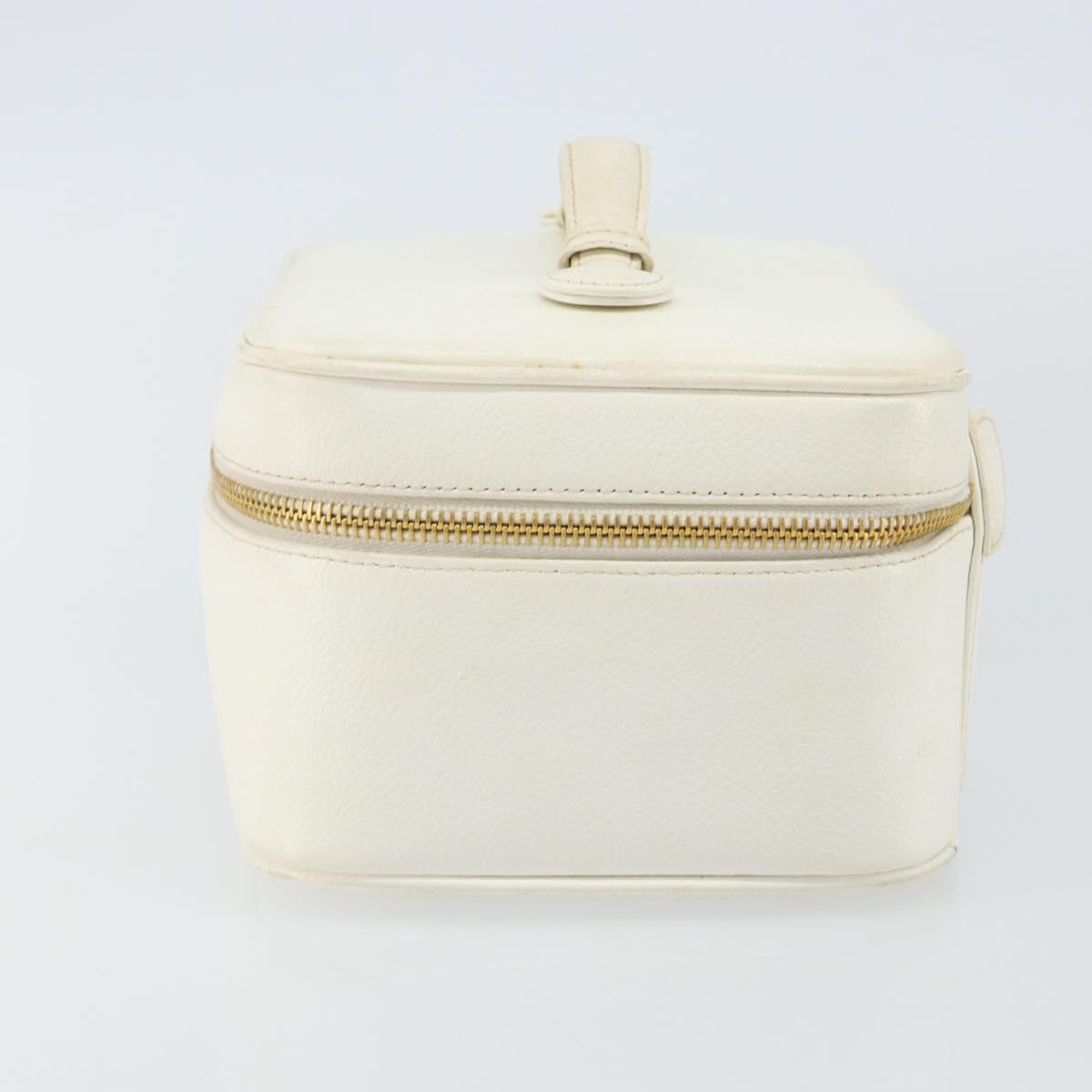 CHANEL COCO Mark vanity Pouch Caviar Skin White Gold CC Auth hk2965