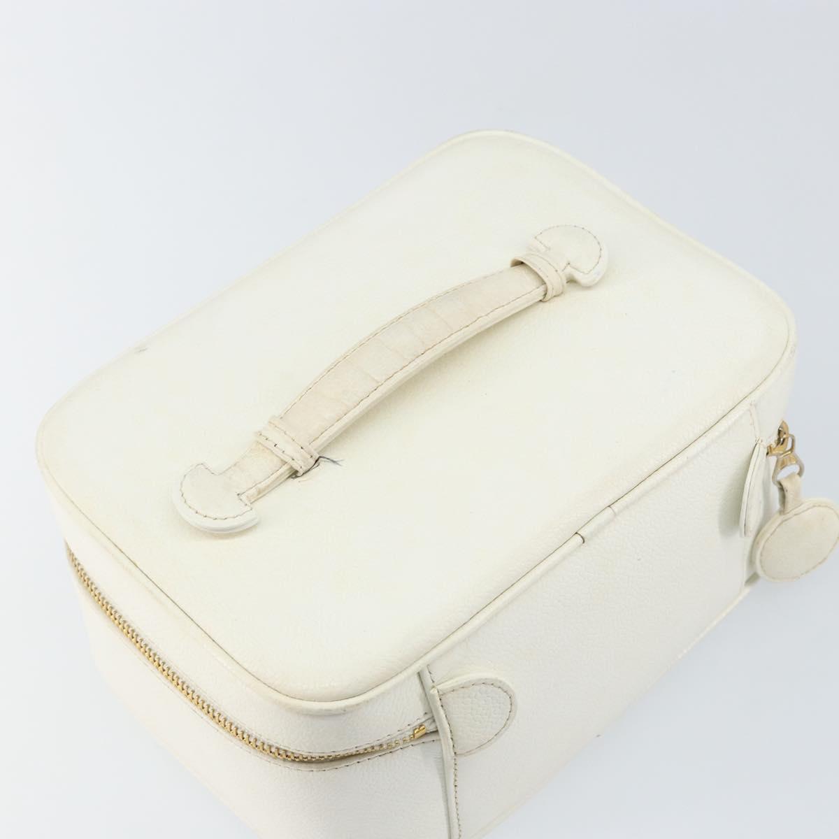 CHANEL COCO Mark vanity Pouch Caviar Skin White Gold CC Auth hk2965
