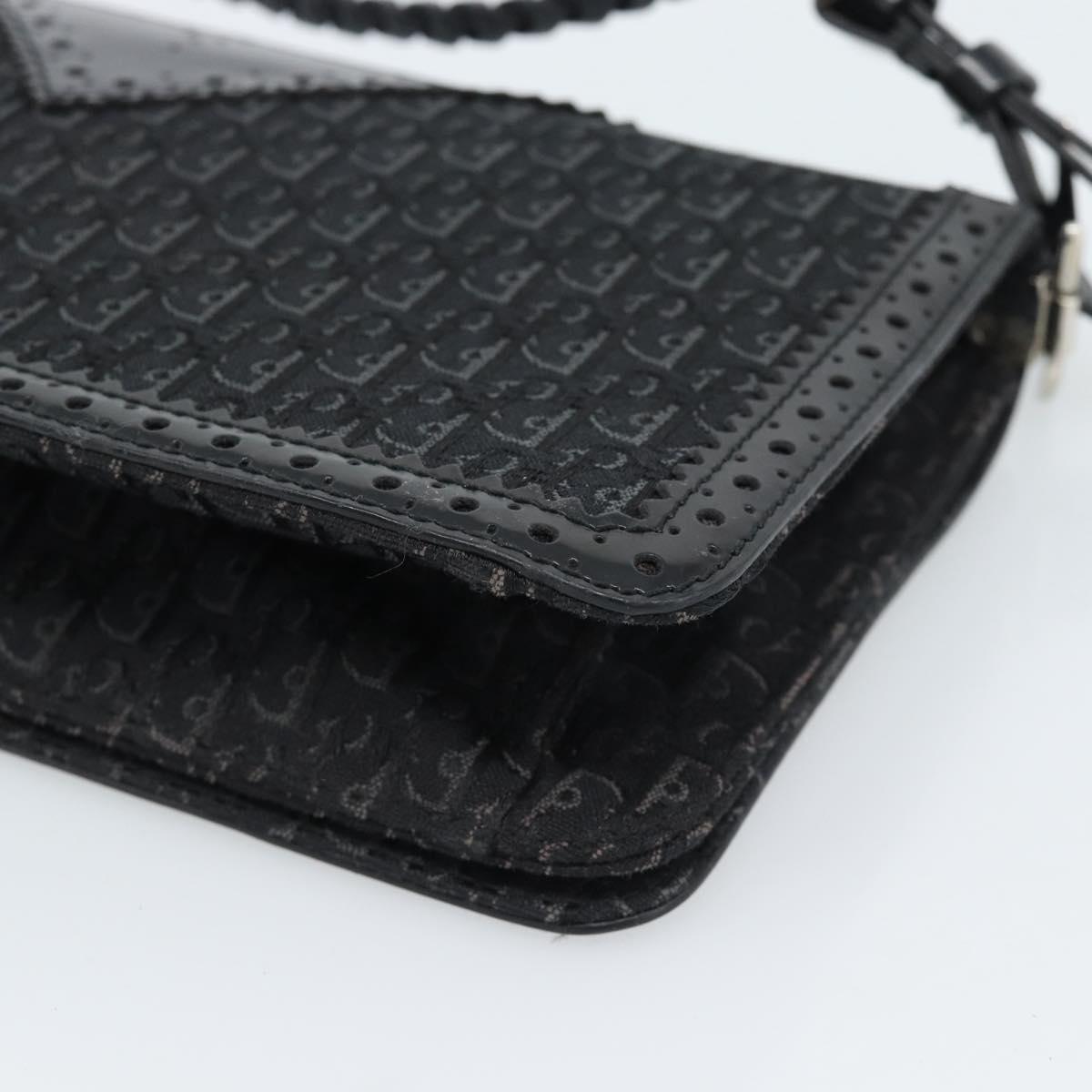 Christian Dior Trotter Canvas Shoulder Bag Black Silver Auth hk2968A
