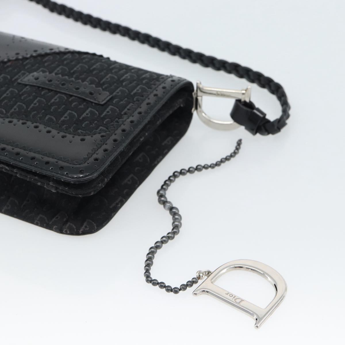 Christian Dior Trotter Canvas Shoulder Bag Black Silver Auth hk2968A