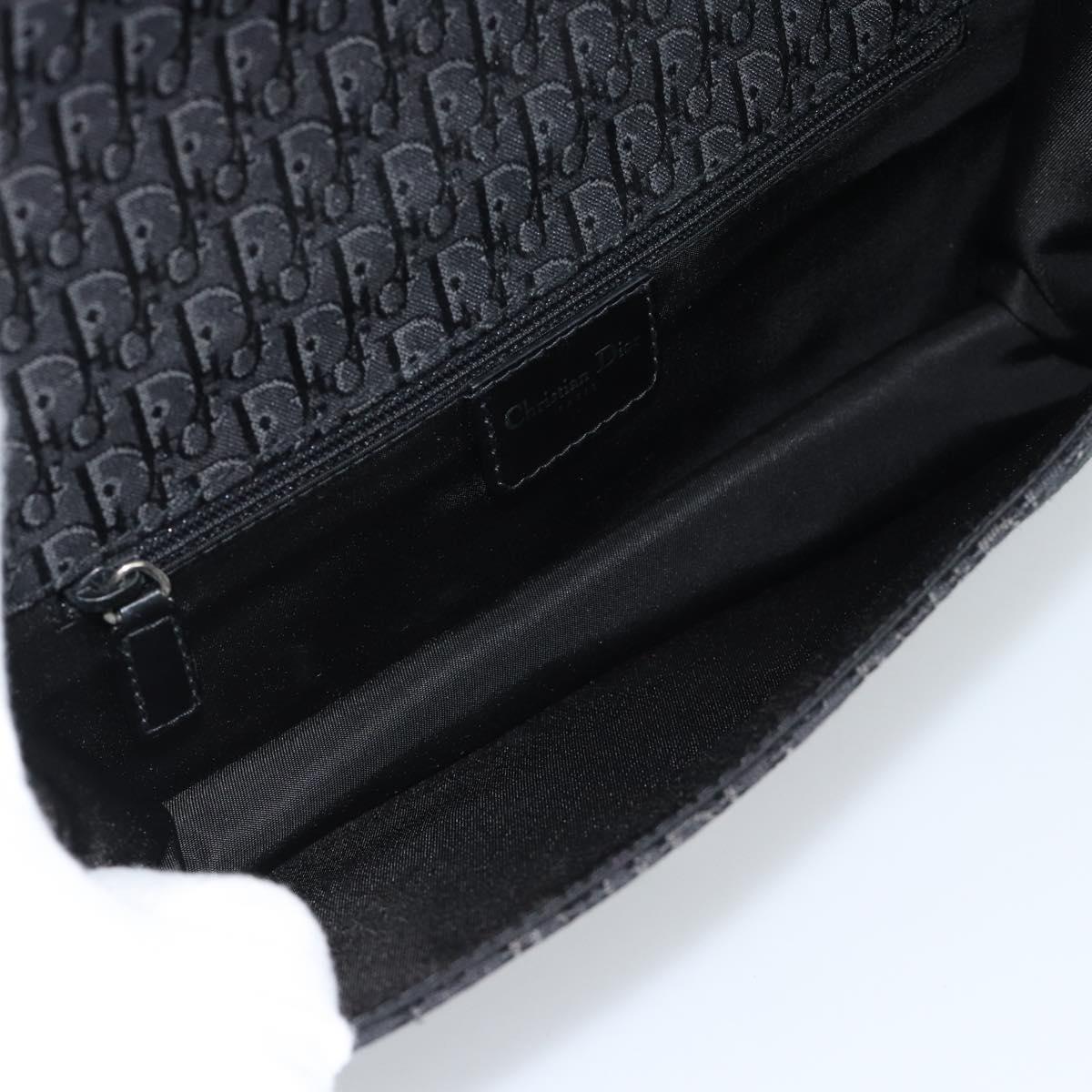 Christian Dior Trotter Canvas Shoulder Bag Black Silver Auth hk2968A