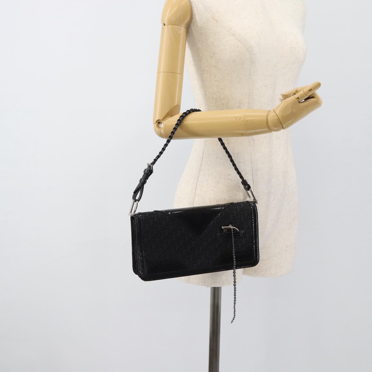 Christian Dior Trotter Canvas Shoulder Bag Black Silver Auth hk2968A